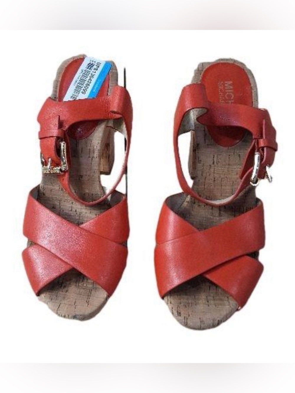 Michael Kors Cork Wedge Sandals with Orange Trim
